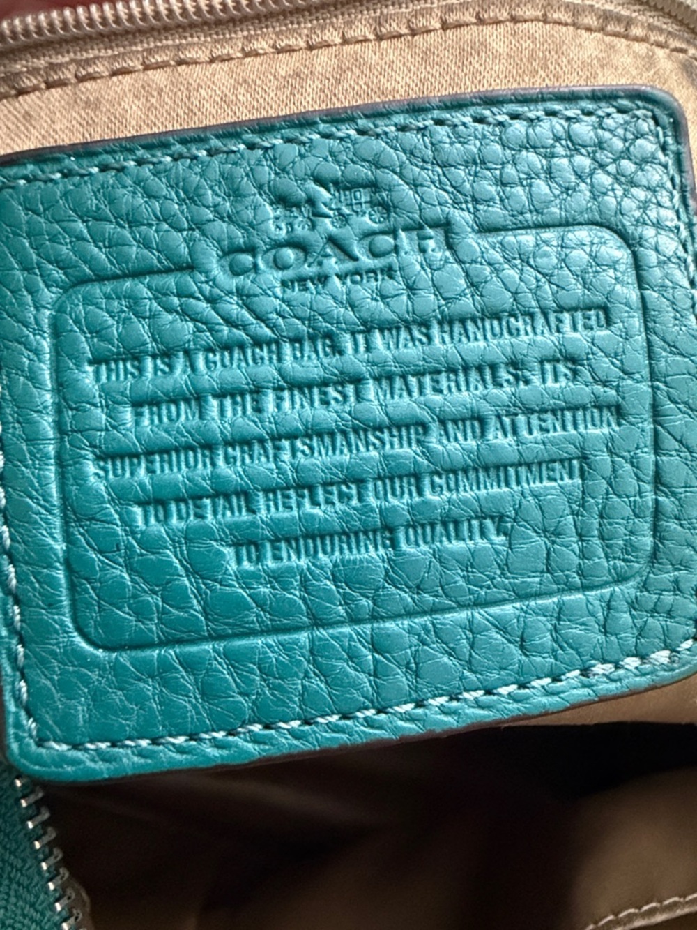 Coach Teal Pebbled Leather Park North South Tote Bag Hangtag Tassel - Picture 8 of 13